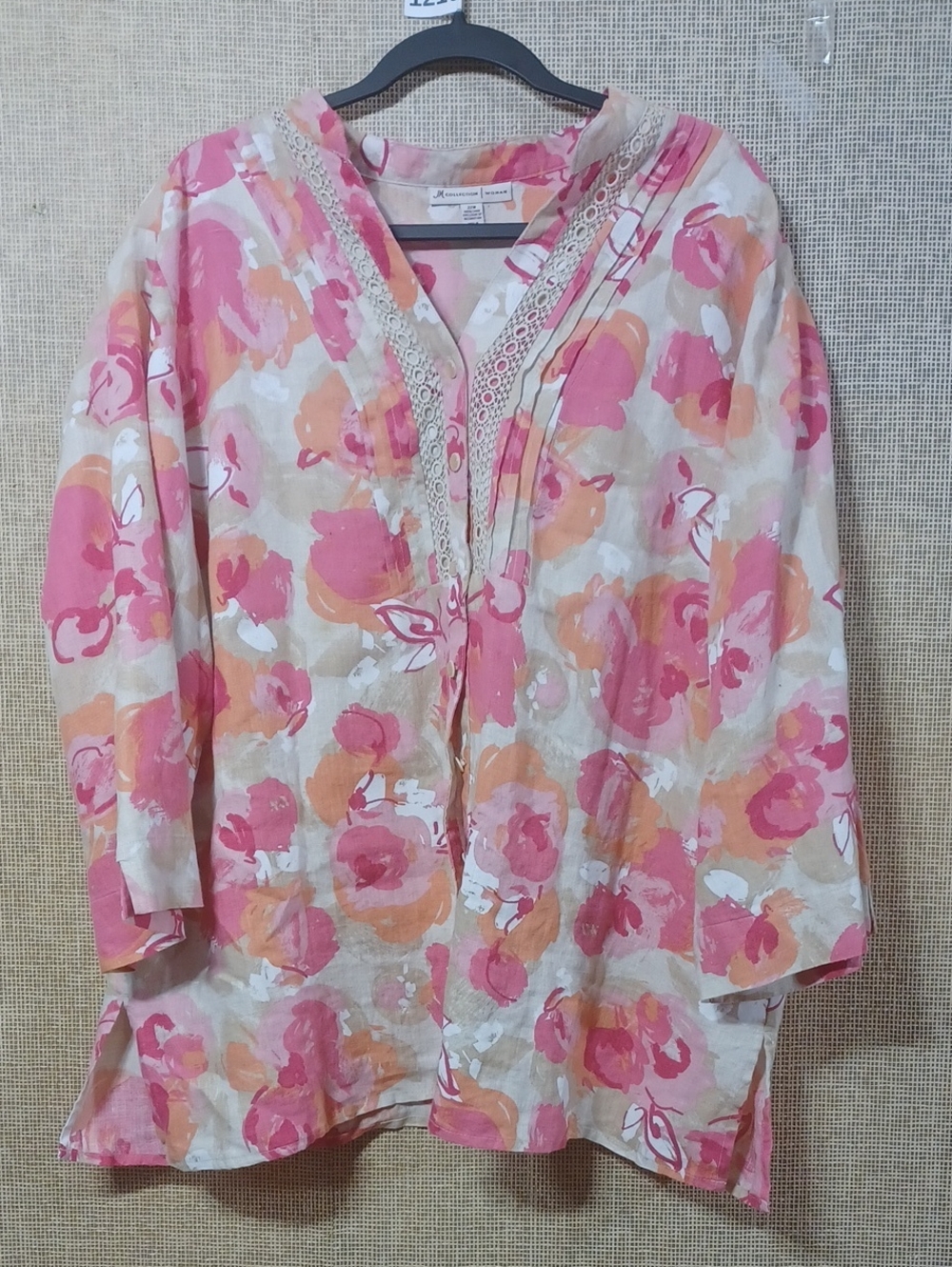 JM Collection Pink & Peach Floral Tie-Front Tunic